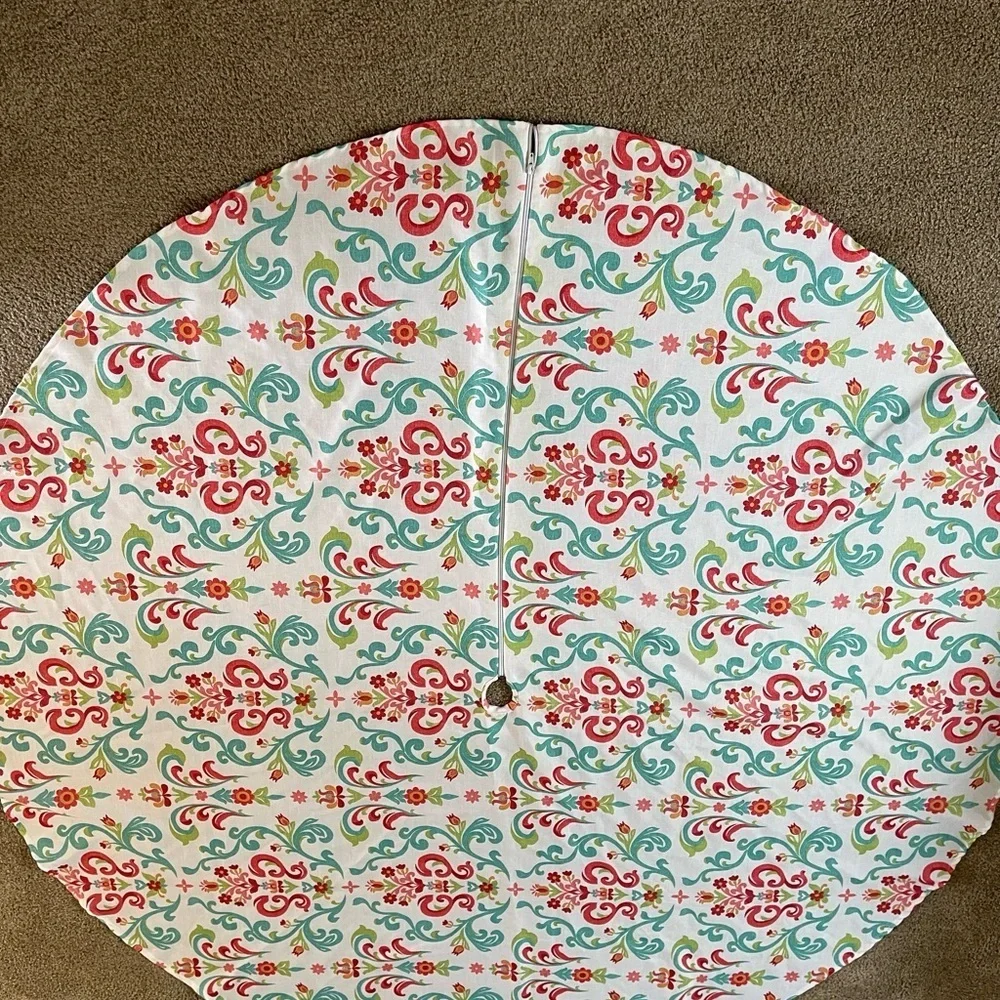 Umbrella Patio Tablecloth Round White Floral Scroll Zipper